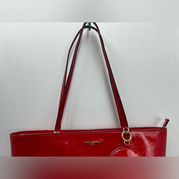 KARL LAGERFELD Red Paris Signature Shoulder Tote Bag Charm Purse Bag. - Picture 15 of 15